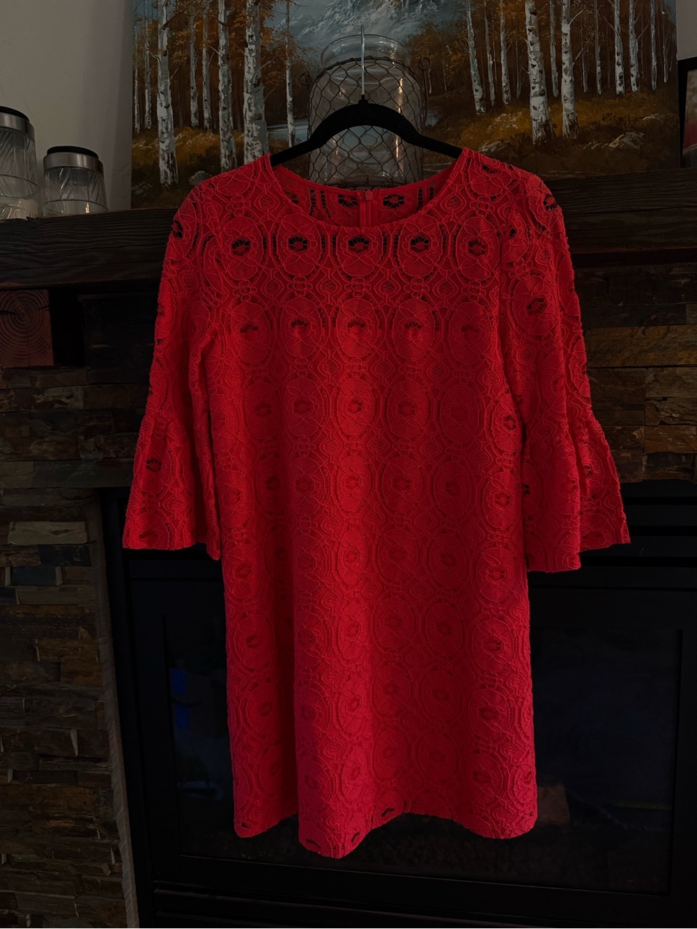 BB Dakota Red Lace Midi Dress with Three-Quarter Sleeves